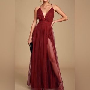 Lulu’s Rare Beauty Burgundy Backless Maxi Dress - S